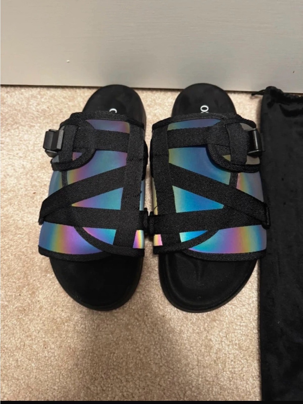 Draco Men's Iridescent Black Strap Slide Sandals